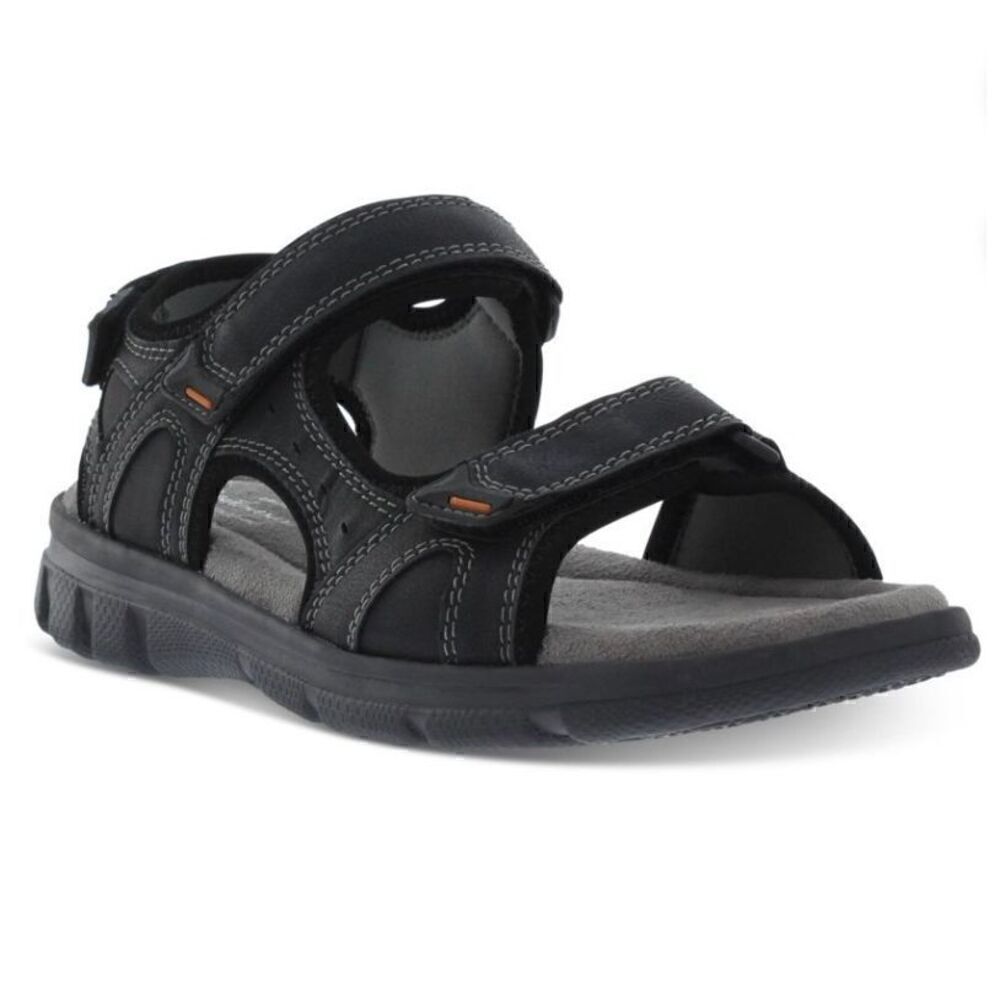 WEATHERPROOF VINTAGE Mens Black Cushioned Cole Round Toe Wedge Sandals Shoes